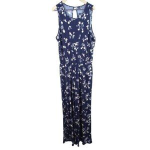 Kaari Blue Women's Jumpsuit Plus Size 1X Blue Floral Sleeveless Pants Outfit